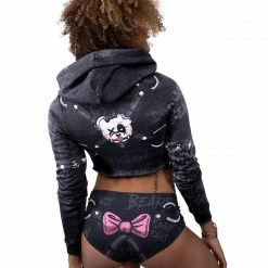 Scummy Bears CLOTHES AND STUFF RESTRAINED (GOTH AF) - CROP HOODIE (BLACK)