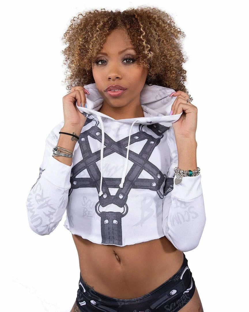 Scummy Bears RESTRAINED (GOTH AF) - CROP HOODIE (WHITE) 1 Scummy Bears RESTRAINED (GOTH AF) - CROP HOODIE (WHITE)