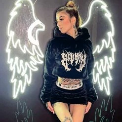 Scummy Bears OISHI - BEAR METAL - FUZZY THINGZZ CROP HOODIE (BLACK) CLOTHES AND STUFF