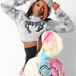 Scummy Bears OISHI - BEAR METAL - FUZZY THINGZZ CROP HOODIE (OBSIDIAN) CLOTHES AND STUFF