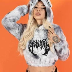 Scummy Bears OISHI - BEAR METAL - FUZZY THINGZZ CROP HOODIE (OBSIDIAN) CLOTHES AND STUFF