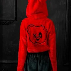 Scummy Bears OISHI - BEAR METAL - FUZZY THINGZZ CROP HOODIE (RED) CLOTHES AND STUFF